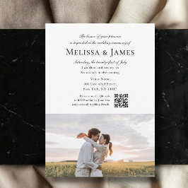 Simple Script 2 Photo White QR Code Wedding Kaart