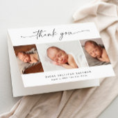 Simple Script 3 Photo Collage Baby Bedankkaart
