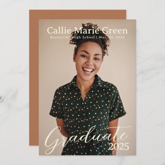 Simple Script Afstuderen Photo Announcement Kaart (Voorkant / Achterkant)