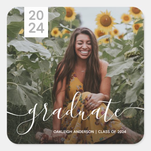 Simple Script Afstuderen Photo Vierkante Sticker (Voorkant)