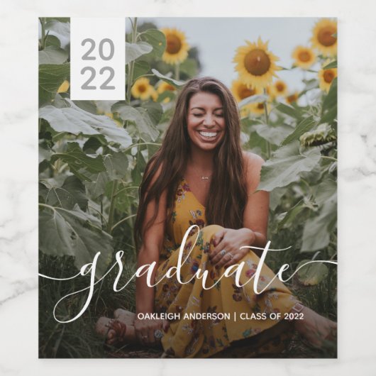 Simple Script Afstuderen Photo Wijn Etiket (Enkel label)