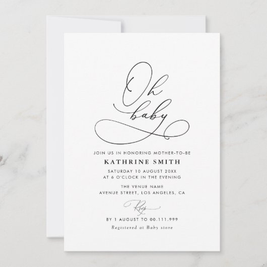 Simple Script baby shower Invitation Kaart (Voorkant)