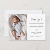 Simple Script Black and White Baby Photo Bedankkaart (Voorkant)