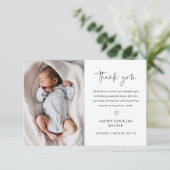 Simple Script Black and White Baby Photo Bedankkaart (Staand voorkant)