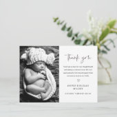 Simple Script Black and White Baby Photo Bedankkaart (Staand voorkant)