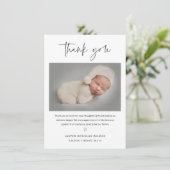 Simple Script Black and White Baby Photo Bedankkaart (Staand voorkant)