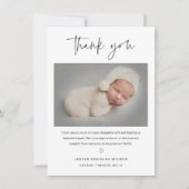 Simple Script Black and White Baby Photo Bedankkaart (Voorkant)