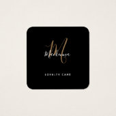 Simple Script Black- en Gold Monogram Loyalty-kaar Vierkante Visitekaartjes (Voorkant)