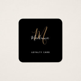 Simple Script Black- en Gold Monogram Loyalty-kaar Vierkante Visitekaartjes
