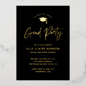 Simple Script Black & Gold Photo-Afstuderen Folie Uitnodiging (Voorkant)