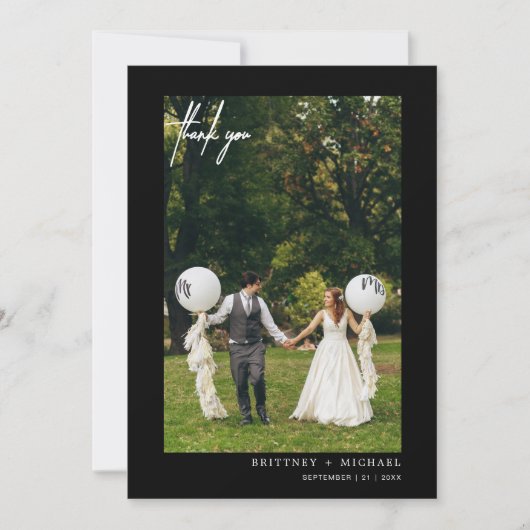 Simple Script Black Modern Photo Bedankkaart (Voorkant)