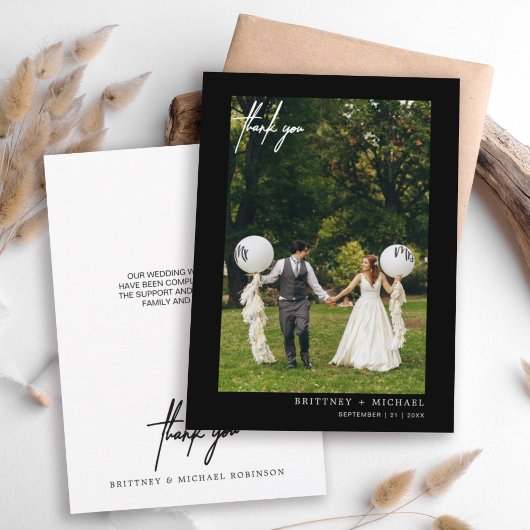 Simple Script Black Modern Photo Bedankkaart
