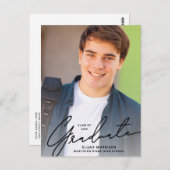 Simple Script Black Overlay Photo Afstuderen Briefkaart (Voorkant / Achterkant)