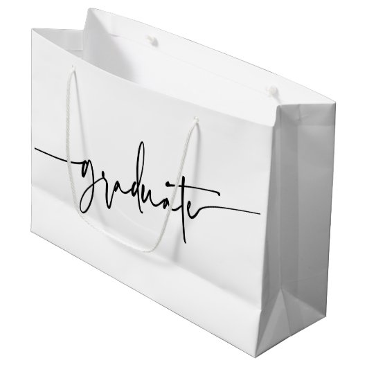Simple Script Black White Afstuderen Gift Bag Groot Cadeauzakje (Voorkant Gekanteld)