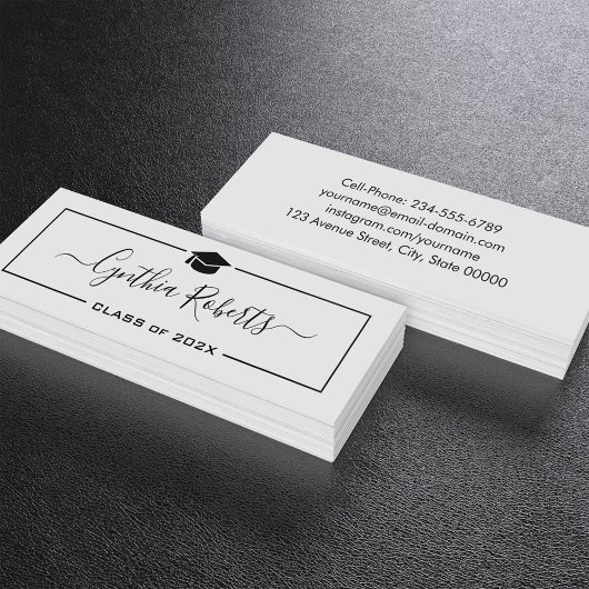 Simple Script Black White Graduation Insert Card Contactkaartje