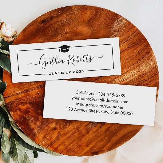 Simple Script Black White Graduation Insert Card Contactkaartje