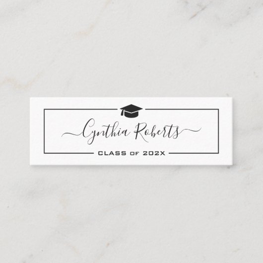 Simple Script Black White Graduation Insert Card Mini Visitekaartje (Voorkant)