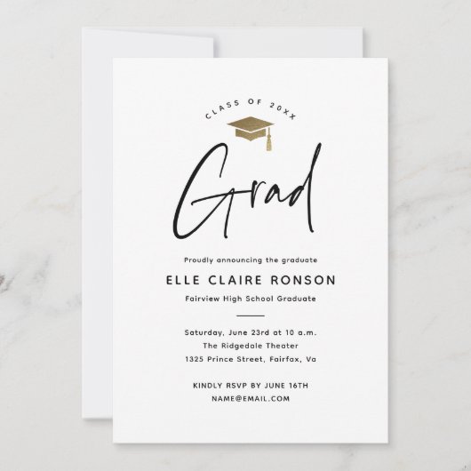 Simple Script Black & White Photo Afstuderen Aankondiging (Voorkant)