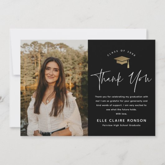 Simple Script Black & White Photo Afstuderen Bedankkaart (Voorkant)