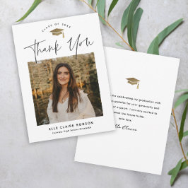 Simple Script Black & White Photo Afstuderen Bedankkaart