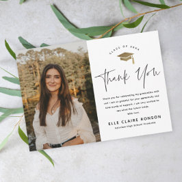 Simple Script Black & White Photo Afstuderen Bedankkaart