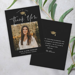 Simple Script Black & White Photo Afstuderen Bedankkaart