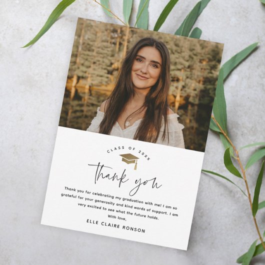 Simple Script Black & White Photo Afstuderen Bedankkaart