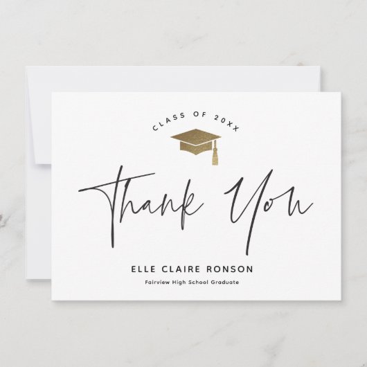 Simple Script Black & White Photo Afstuderen Bedankkaart (Voorkant)