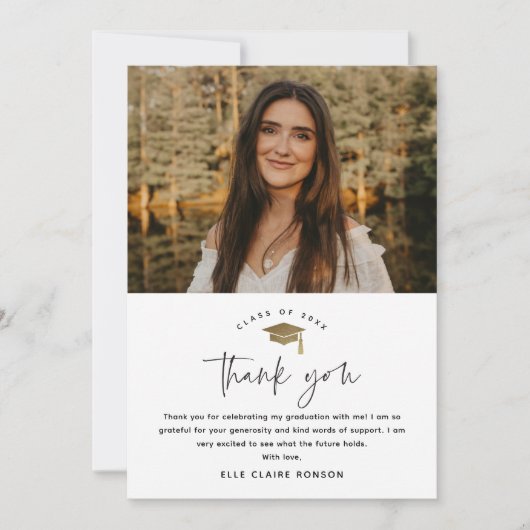 Simple Script Black & White Photo Afstuderen Bedankkaart (Voorkant)