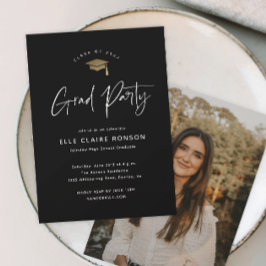 Simple Script Black & White Photo Graduparty Kaart