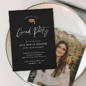 Simple Script Black & White Photo Graduparty Kaart
