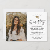 Simple Script Black & White Photo Graduparty Kaart (Voorkant)