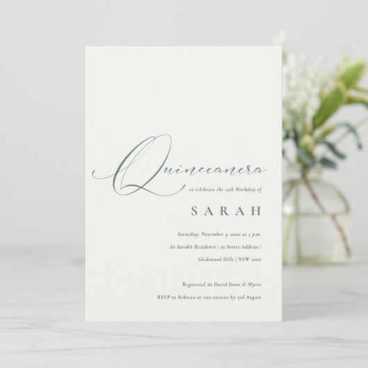 Simple Script Black White Quinceañera Invite Bedankkaart (Staand voorkant)