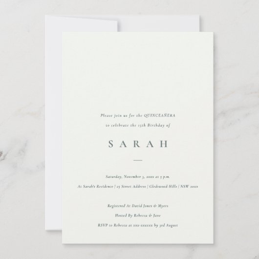 Simple Script Black White Quinceañera Invite Bedankkaart (Voorkant)