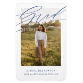 Simple Script Blue Photo Graduation Announcement Magneet (Verticaal)