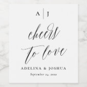 Simple Script Cheers To Love Monogram Wedding Wijn Etiket (Enkel label)