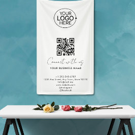 Simple Script Connect with US Logo QR Code Promo Spandoek