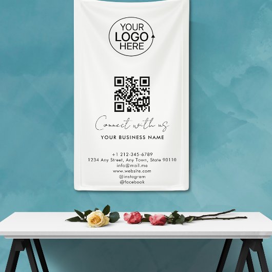 Simple Script Connect with US Logo QR Code Promo Spandoek