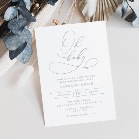 Simple Script Dusty Blue baby shower uitnodiging