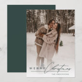 Simple Script Elegant Photo Green Merry Christmas  Feestdagenkaart (Voorkant / Achterkant)