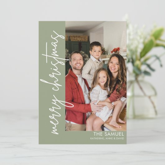 Simple Script Family Photo Happy Holiday Card Feestdagenkaart (Staand voorkant)