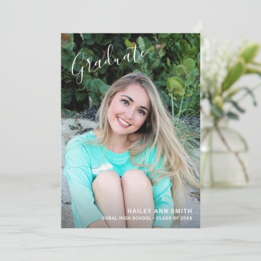 Simple Script Girl Afstuderen Afstuderen Foto Aankondiging (Staand voorkant)