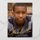 Simple Script Gold Foil Photo Graduparty Folie Uitnodiging (Voorkant)