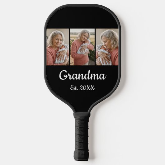 Simple Script Grandma Est. 3 Photo Year Pickleball Paddle (Achterkant)