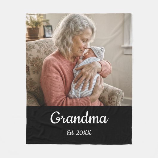 Simple Script Grandma Est.Photo Year Black Fleece Deken (Voorkant)