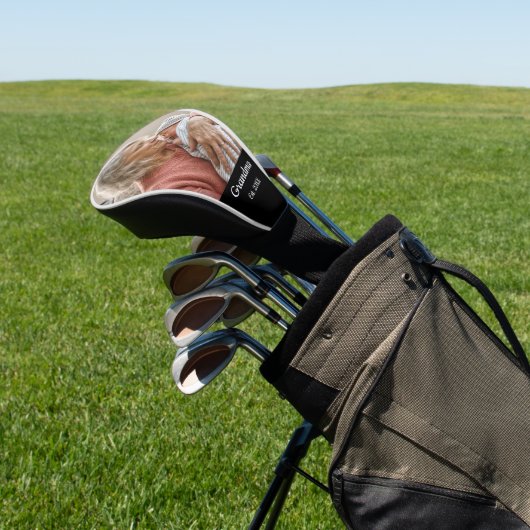 Simple Script Grandma Est.Photo Year Black Golfheadcover (Insitu)