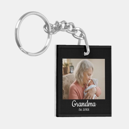 Simple Script Grandma Est.Photo Year Black Sleutelhanger (Voorkant Links)