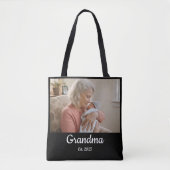Simple Script Grandma Est. Photo Year Black Tote Bag (Voorkant)