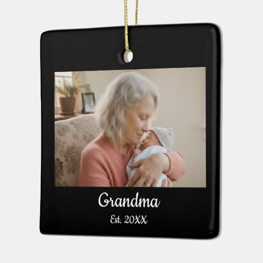 Simple Script Grandma Est.Photo Year Keramisch Ornament (Links)