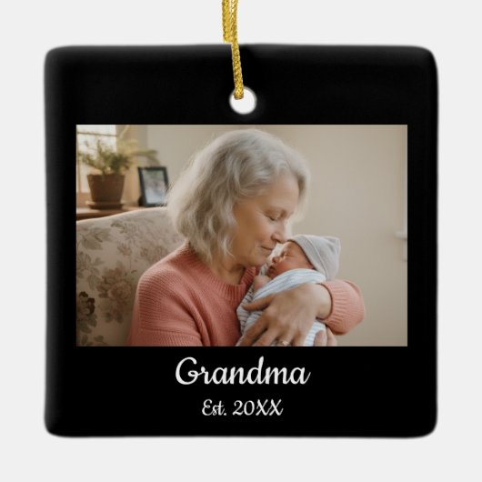 Simple Script Grandma Est.Photo Year Keramisch Ornament (Voorkant)